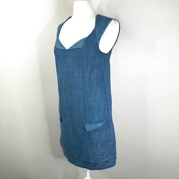 Cotelac Dress Womens 1/ US 6 Blue Linen Sleeveless Casual Shift Lagenlook - Picture 2 of 9